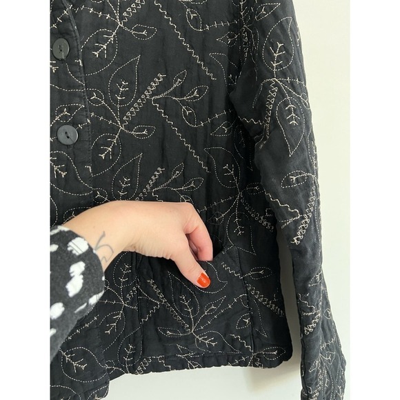 Vintage Linen Quilted & Embroidered Jacket Black Size Small - Picture 5 of 6